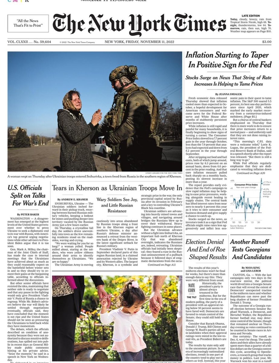 nyt_daily's tweet photo. The front page of The New York Times this morning.
Friday, November 11 2022. https://t.co/37LWUUCy1o