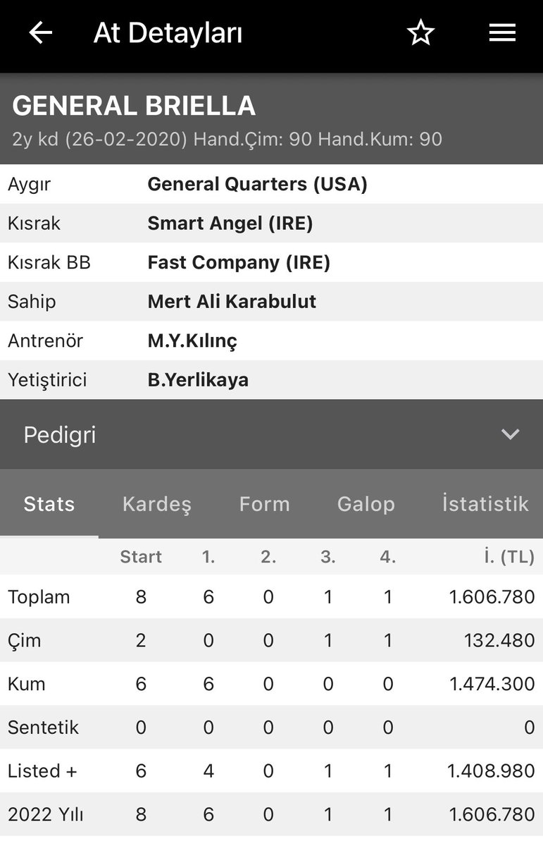 Bugün Bursa’da koştuğu Açık 3 yarışı da kazanarak kum pistte 6’da 6 yapan GENERAL BRIELLA ve ekibini kutlarız.👏👏👏🧿

tjk.org/TR/YarisSever/…