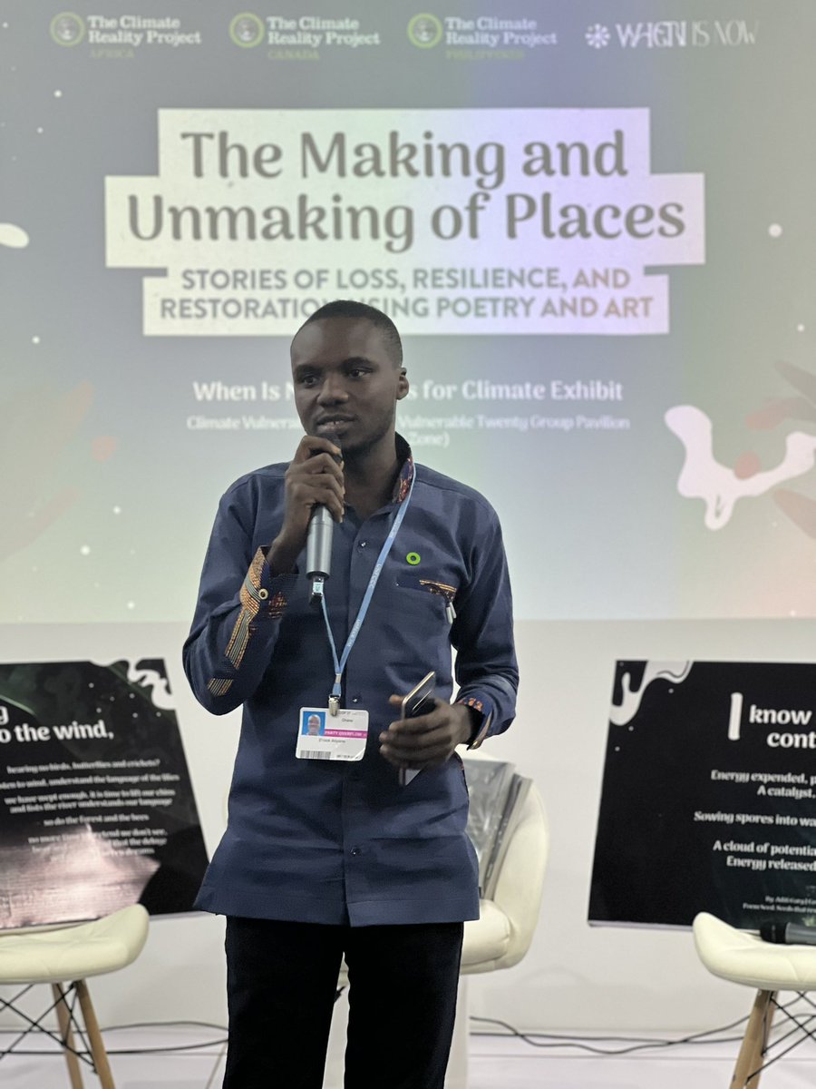 ClimateRealPH's tweet photo. Enoch Anyane, Climate Reality Leader from Ghana and Campaigns and Organising Coordinator of Strategic Youth Network for Development, is also here to read a poem. #PoetsForClimate #WhenIsNow https://t.co/YBeNdnyUUz