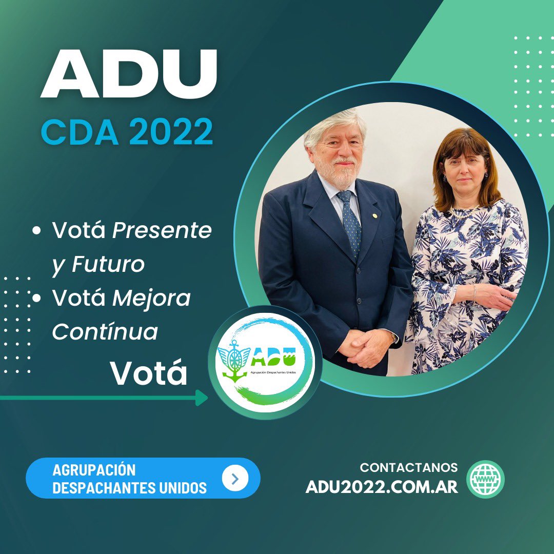 En las próximas elecciones de @cdareparg, #VotáADU 
#VotáProgramaMejoraContínua 
#VotáPresente
#VotáFuturo

Candidato a Presi: Gerardo Pardal (<a href="/gerardo_pardal/">Gerardo Pardal</a>)
Candidata a Vice: Andrea Coscarello (<a href="/AndreaCoscarel2/">Andrea Coscarello</a>)

Somos la voz de la mayoría
#JUNTOS, construyendo futuro