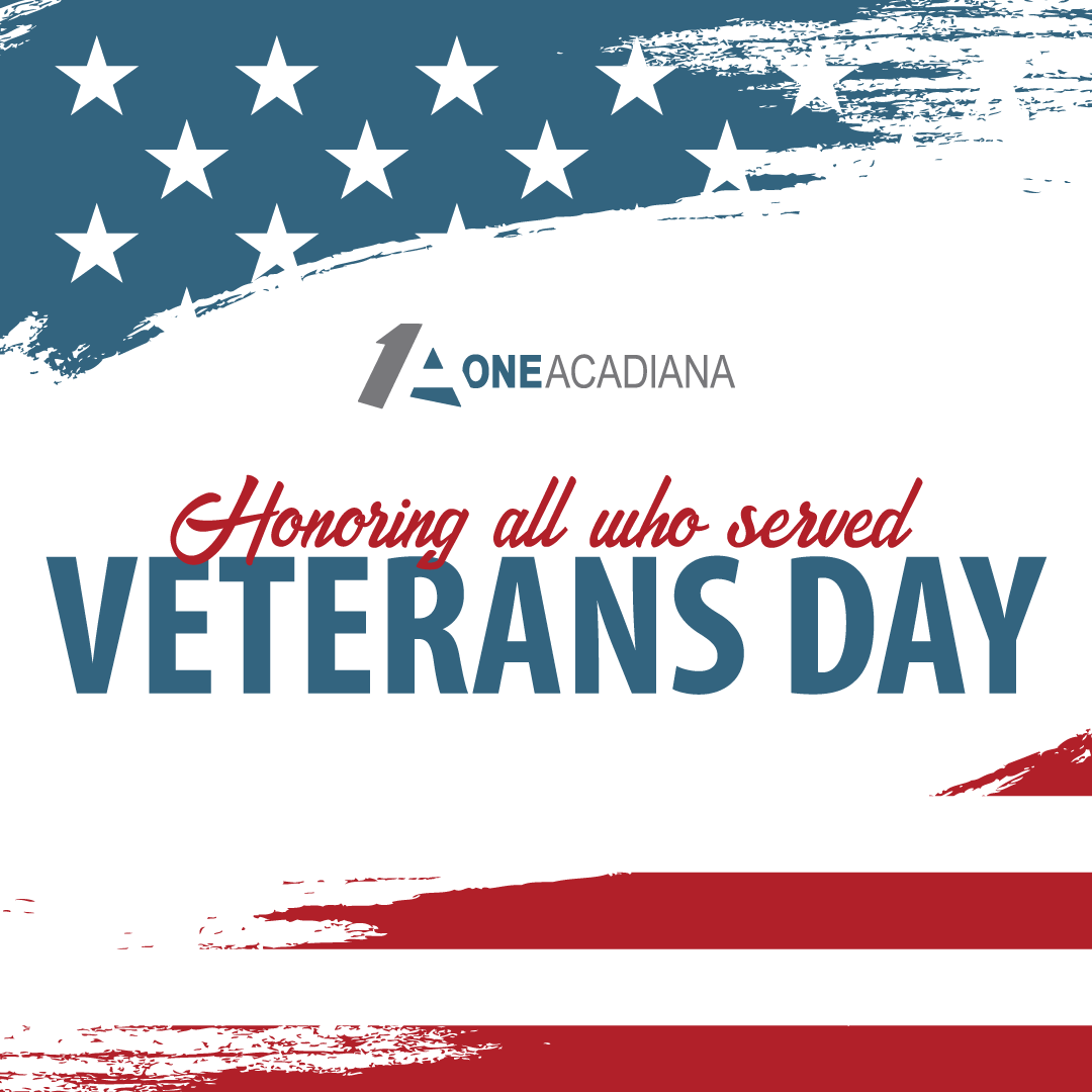 OneAcadiana's tweet photo. Today, we honor all those who have served and those who continue to serve. Happy Veterans Day! https://t.co/9PQC1knnFv
