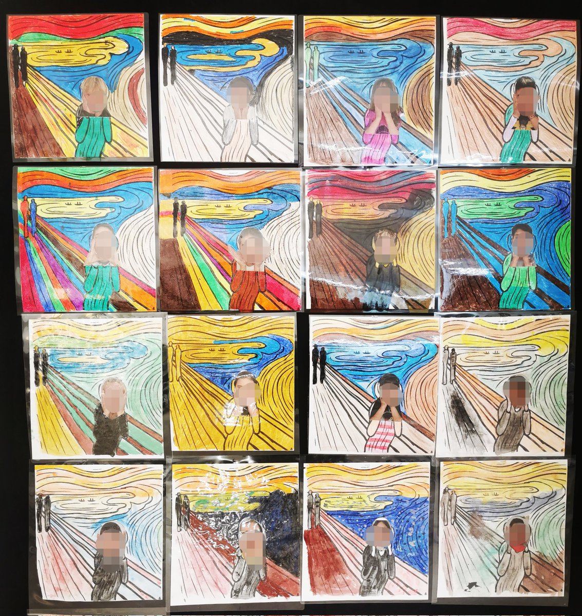 ARAMIREZLUCAS's tweet photo. Y así ha quedado nuestra exposición de "El Grito" de Munch.
-Reconocimiento y expresión facial del MIEDO.
#programaemocionesenelcole
#emocionArte
@Educarm @ProgramasRM https://t.co/Aktk0ms3l2