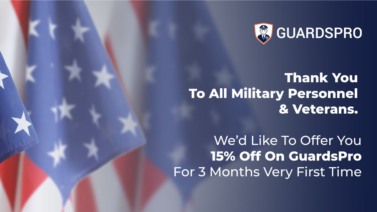 GuardsPro's tweet image. This #VeteransDay, we thank America’s veterans for their service by offering an exclusive 15% off on #GuardsPro #SecurityGuardManagementPlatform for 3 months for the very first time.

Sign up for this limited offer right now: app.guardspro.com/register

#security #securityguard