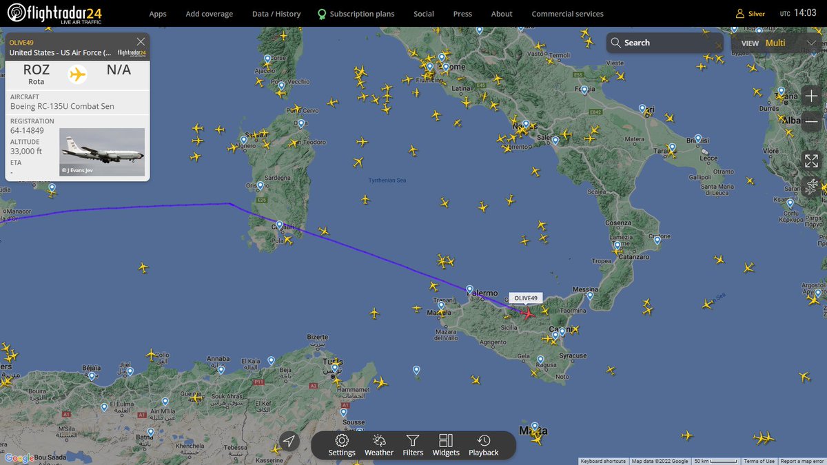 mm0ndx's tweet photo. #OLIVE49 over Sicily. 

- Boeing RC-135U Combat Sent https://t.co/cNFXwpZhXV