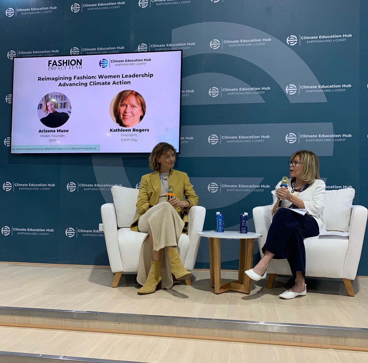 Yesterday we hosted a discussion at the #COP27 Climate Education Hub powered by EarthDay.org. Kathleen Rodgers, President, Earth Day moderated 'Reimagining Fashion: Women Leadership Advancing Climate Action' with Arizona Muse the Founder of DIRT.