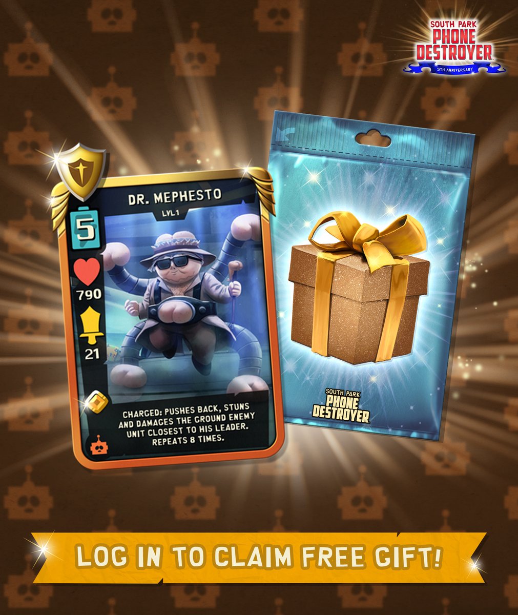 Dr. Mephesto is finally here! Log in today to get a free copy of the new LEGENDARY card as a free anniversary gift, New Kid!