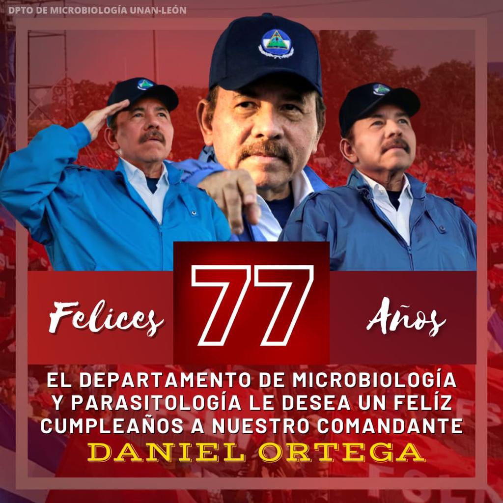 Desde la #UVEDenisSilva  en #LeonRevolucion El Dpto Microbiologia y Centro de Enfermedades Infecciosas, Felícita al comandante presidente Daniel Ortega, máximo líder de nuestro país. #Daniel77TeQueremos  ❤️🖤✌️