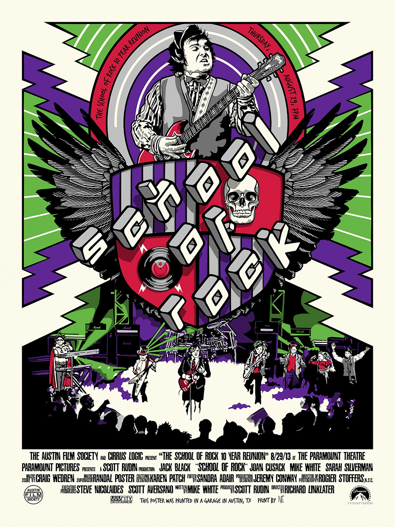 OHillMovienight's tweet photo. Most of you know what the #StandardMoviePoster looks like for #SchoolofRock But here are 3 examples of some fine #FanArt and a nice #AlternateMoviePoster in slot 2. #MoviePosters #AlternatePosters #MovieArt #JackBlack #PandaVacation https://t.co/64n25pCq64