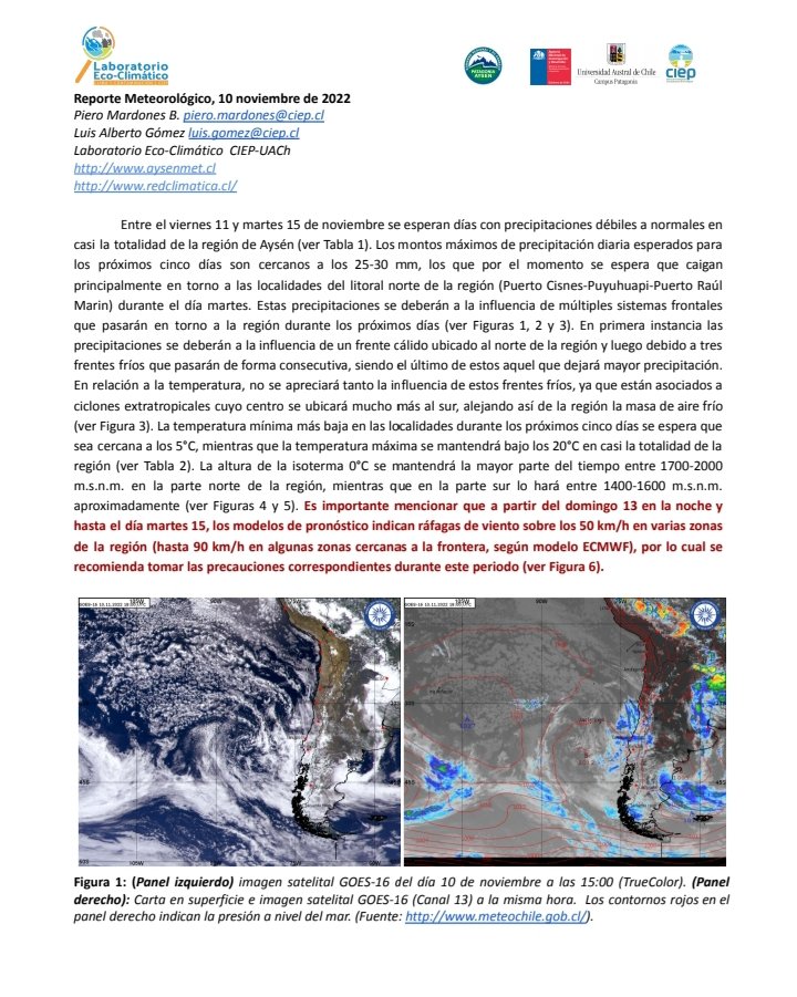 RedClimatica's tweet image. 🌡este es el reporte meteorológico entre hoy viernes 11 al martes 15 de noviembre, se esperan precipitaciones débiles a normales en varias localidades de la #regiondeaysen 
👉 reporte completo en el link redclimatica.cl/?p=2728