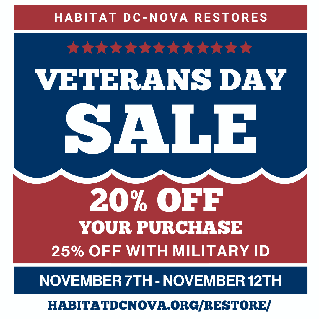 Happy Veterans Day, and thank you to all that have served. We are thankful to have so many amazing volunteers who are Veterans who continue to serve their communities in a variety of ways. 

Visit one of our stores for our Veterans Day sale through Saturday, 11/12.