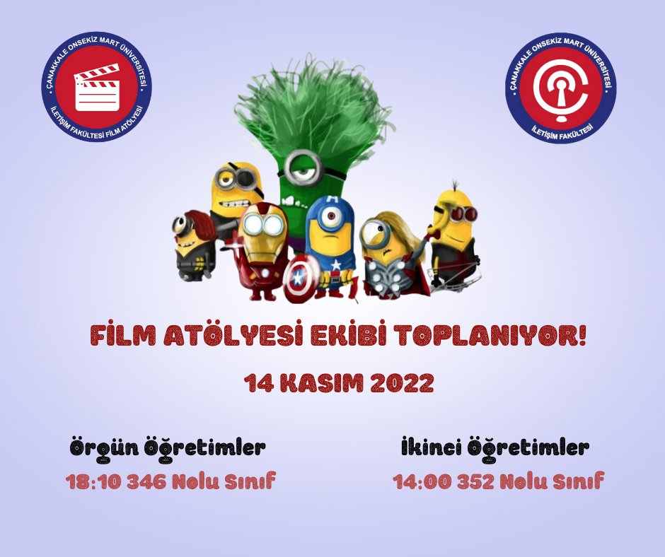 Film Atölyesi toplanıyor!! <a href="/comu_fa/">Çanakkale Onsekiz Mart Üniversitesi Film Atölyesi</a> <a href="/comu_if/">ÇOMÜ İletişim Fakültesi</a>  #comu #comufilmatolyesi #universitedesinema #comuiletisim
