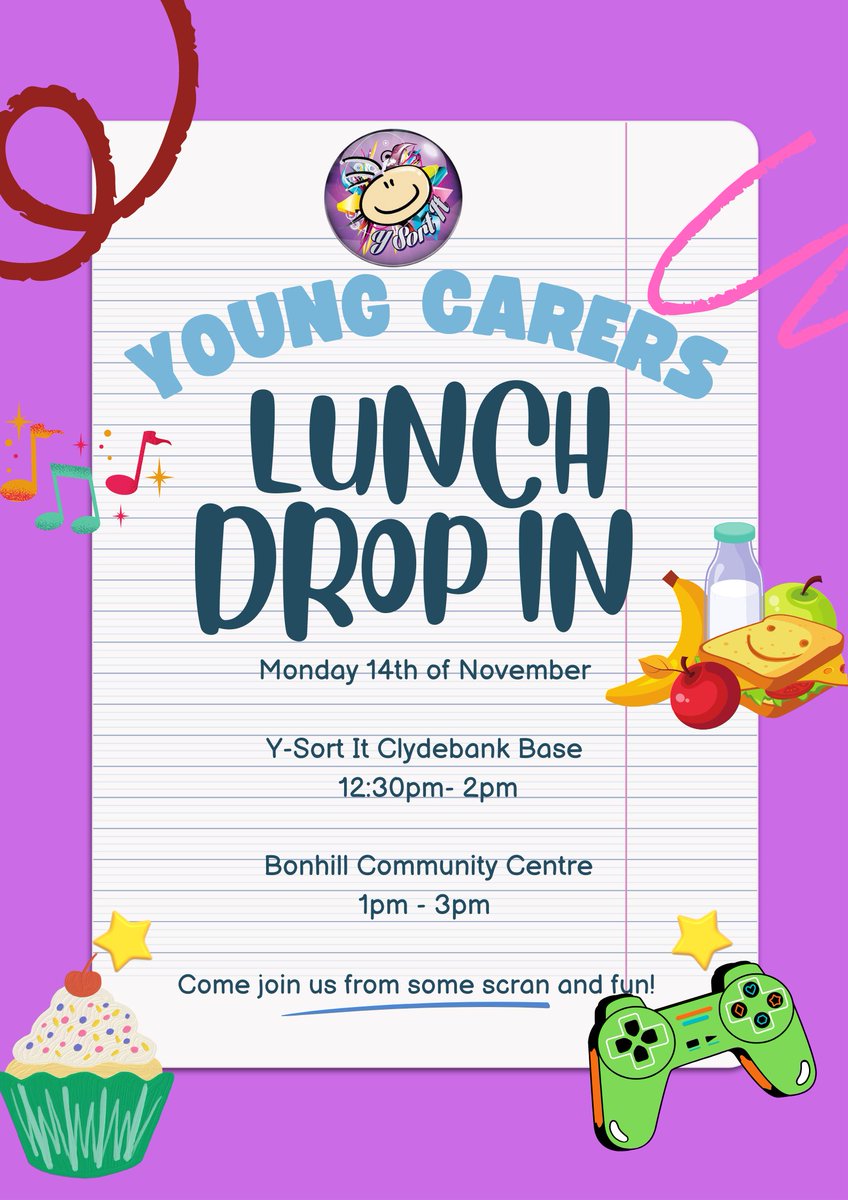 🤩YOUNG CARERS DROP IN LUNCH🤩

Monday the 14th of November our Young Carers team will be hosting a drop in Lunch for all of our Young Carers in both our centres. Come join us for some music, games and a bite to eat!

We look forward to seeing you ☺️

#youngcarers #lunch #respite