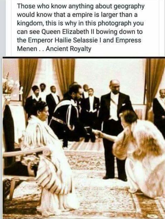 Queen Elizabeth II bowing down to the Emperor Haile Selassie I