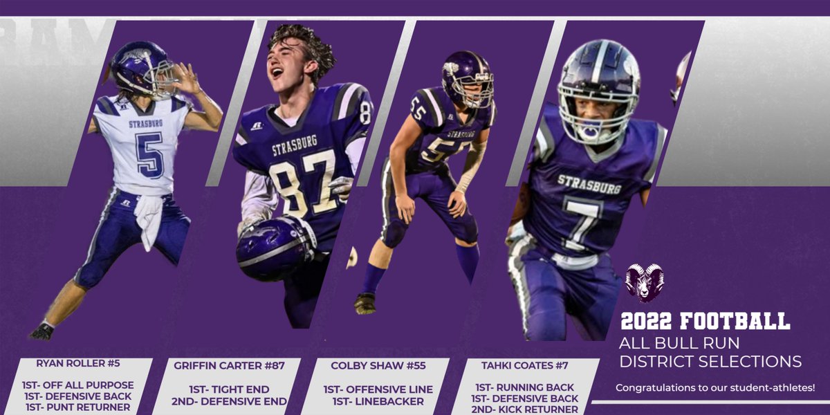 Congratulations to our All Bull Run District football players- Ryan Roller,  Griffin Carter, Colby Shaw, Tahki Coates