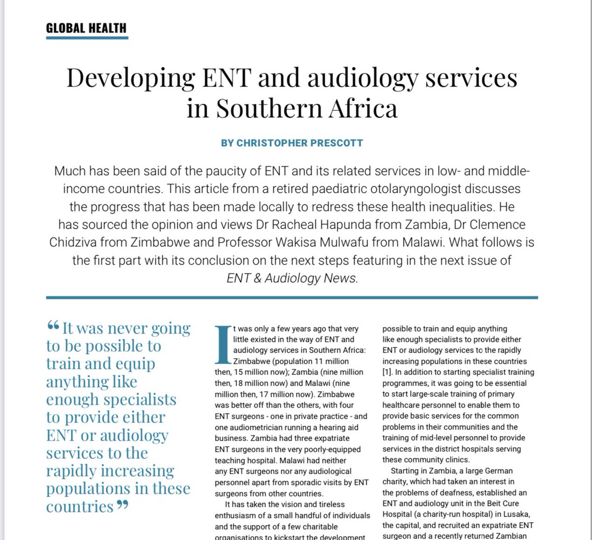 Dr Cheka R. Spencer (@drchekaspencer) on Twitter photo Insightful article by Prof Chris Prescott- from Zimbabwe and RSA on ENT in Southern Africa. All in the latest <a href="/ENT_AudsNews/">ENT & Audiology News</a>
register now to receive your free print/digital copy.
✅Register: entandaudiologynews.com/register
📚Digital Issue: bit.ly/3gYyxji Insightful article by Prof Chris Prescott- from Zimbabwe and RSA on ENT in Southern Africa. All in the latest <a href="/ENT_AudsNews/">ENT & Audiology News</a>
register now to receive your free print/digital copy.
✅Register: entandaudiologynews.com/register
📚Digital Issue: bit.ly/3gYyxji
