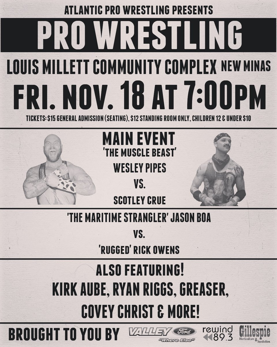 We're just one week away from the Chase for the Championship! Semifinals, so get your advance tickets for our November 18th show wrestling fans! The main event is gonna be one you won't want to miss!

atlanticprowrestling.ca/events

#prowrestling #indywrestling #NovaScotia