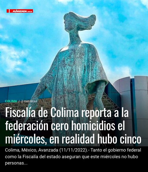 DiarioAvanzada's tweet photo. Fiscalía de #Colima reporta a la federación cero homicidios el miércoles, en realidad hubo cinco https://t.co/ShoRPqwnRZ https://t.co/WBDJehGfKM