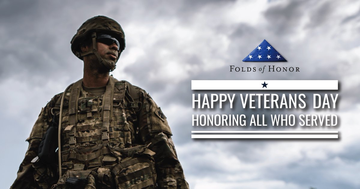 FoldsofHonor's tweet photo. Happy Veterans Day! Thank you to all those who have served. Let us honor your dedication, bravery, and sacrifices to protect us and maintain our freedom. We are forever grateful. 

#FreedomIsntFree 

@LtColDanRooney https://t.co/3tZONyUp8f