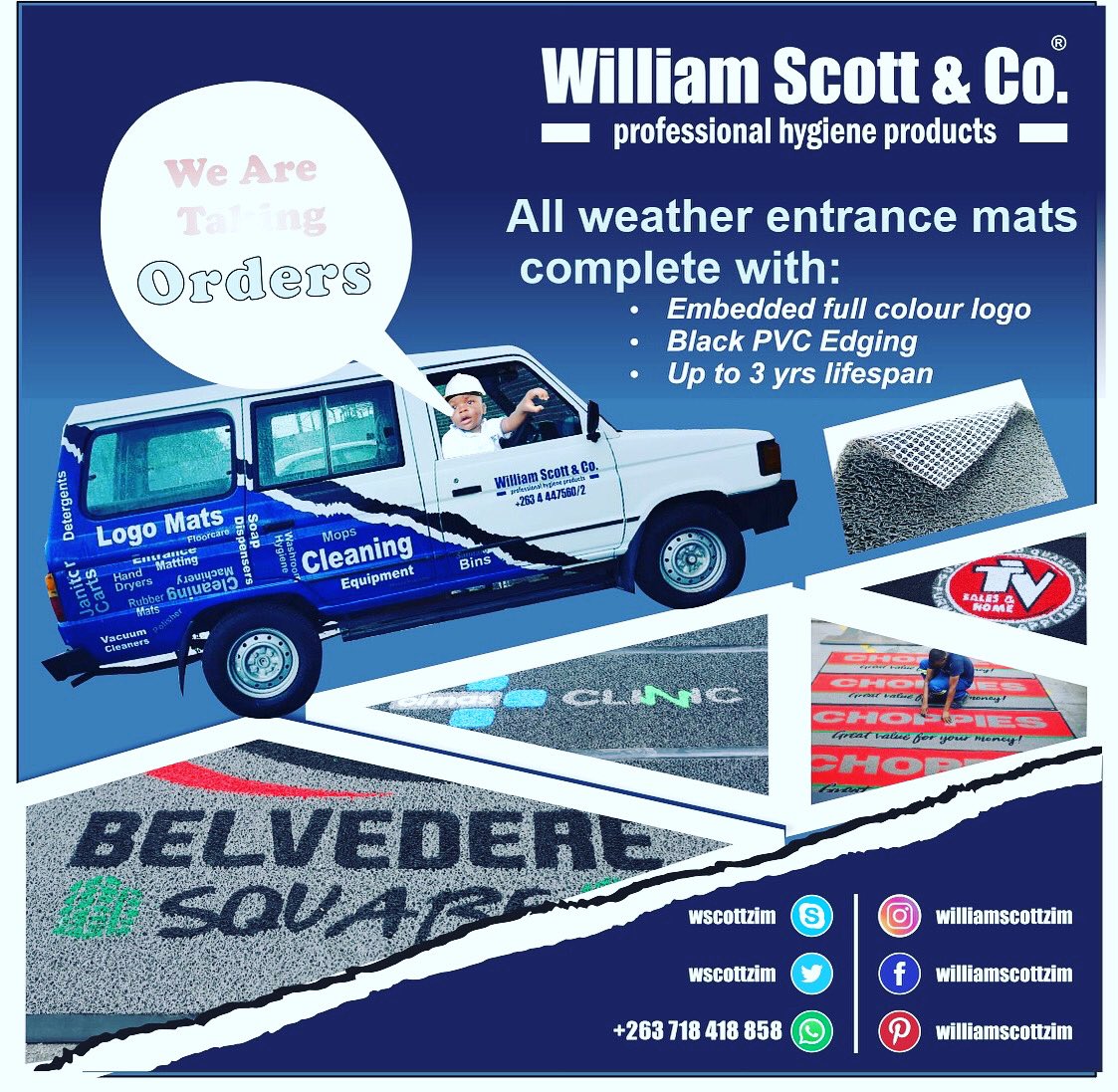 We are taking orders!

Order your branded door mat now!
#williamscott
#hygieneredefined
#cleansurfaces
#brandedmats
#entrancemats
#floorcare
#staysafe