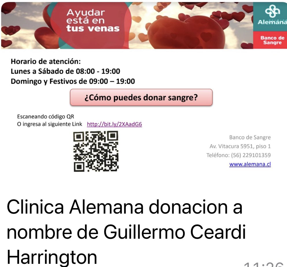 Coqueta_patriot's tweet photo. Por favor se necesitan dadores de sangre a nombre de Guillermo Ceardi Harrington en la Clínica Alemana. Por favor me ayudan con RT! Muchísimas gracias!! https://t.co/Lkme6HM3Xq