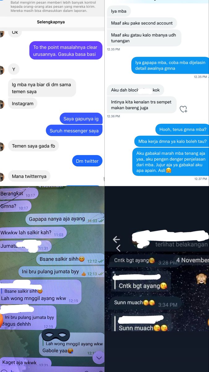 [tf] [tf] foto pertama : tbtb dikreta aku di inbox sama stranger lapor kalo tunanganku deketin temennya 
Foto kedua : aku berusaha sabar buat ngadepin shidechicksnya tunanganku, emosi aja gabisa🥲
Foto ketiga : ternyata intens ketemu dan makan bareng
Foto keempat : hancur (cont)