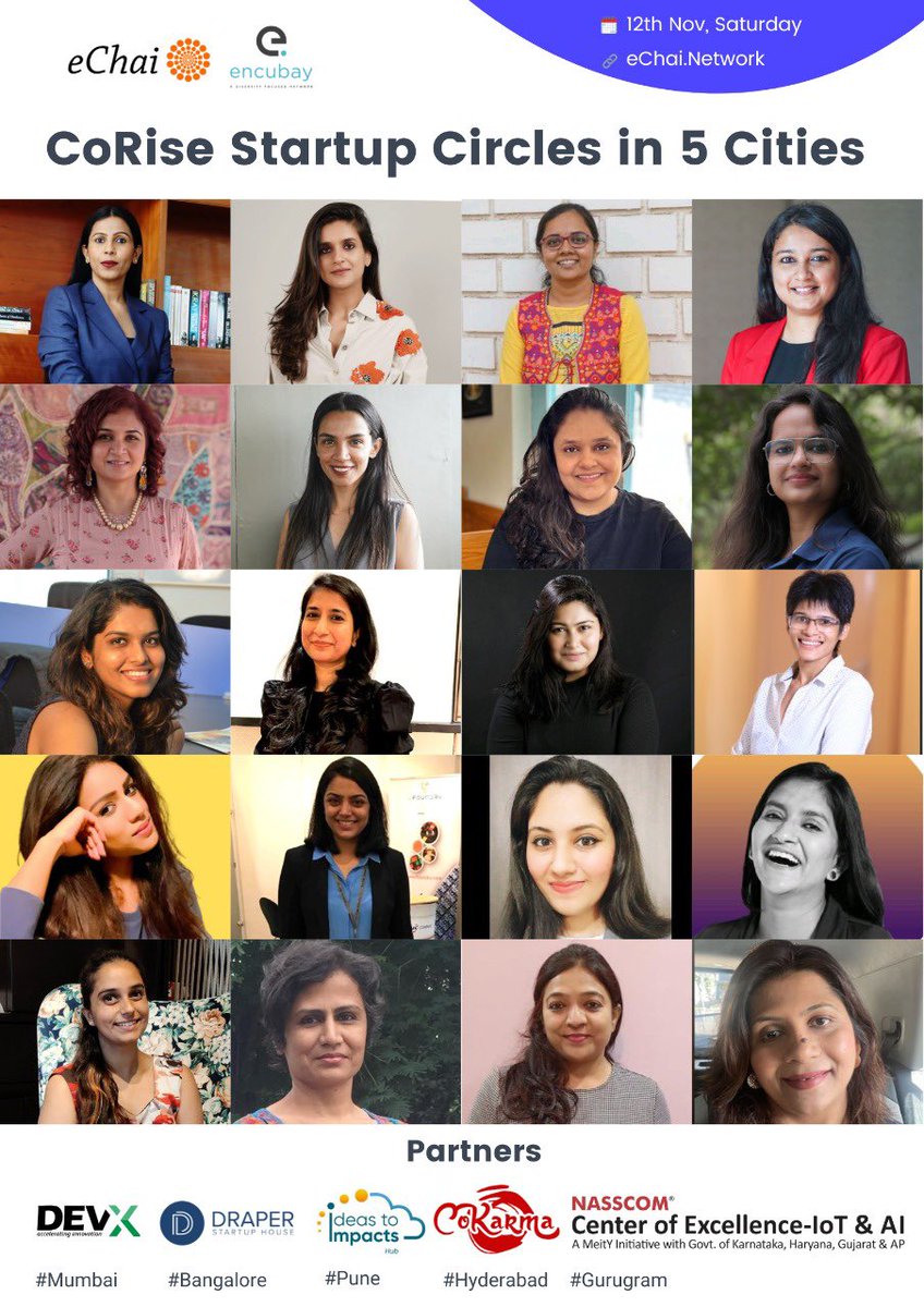 In-person CoRise Startup Circles happening tomorrow in 5 Cities. 

- Pune
- Mumbai
- Gurugram
- Bangalore 
- Hyderabad

Free registration at eChai.network

#eChai