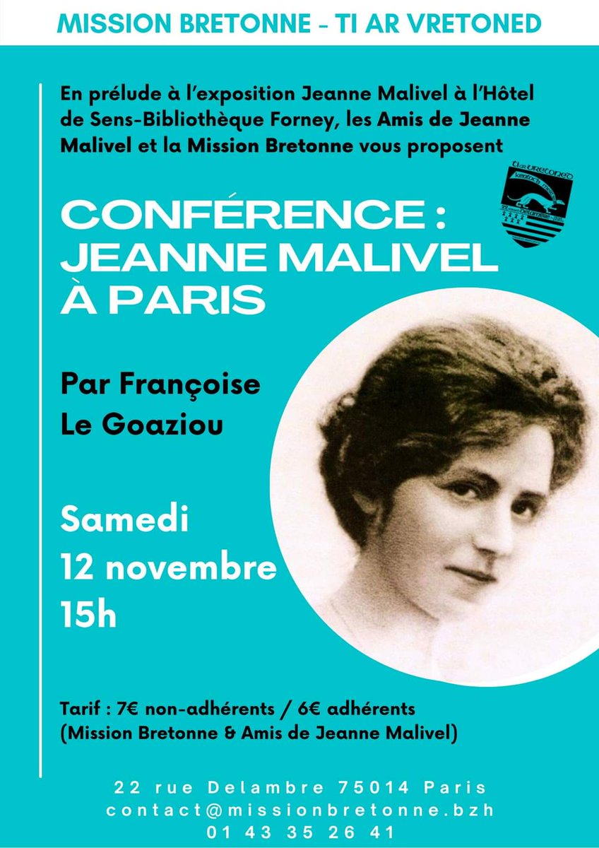 Samedi 12 novembre, conférence de Françoise Le Goaziou, organisée par les Amis de Jeanne Malivel et la Mission Bretonne. En prélude à l’exposition sur Jeanne Malivel qui aura lieu à la bibliothèque Forney du 7 mars au 1er juillet 2023 <a href="/bibforney/">Bibliothèque Forney</a> missionbretonne.bzh