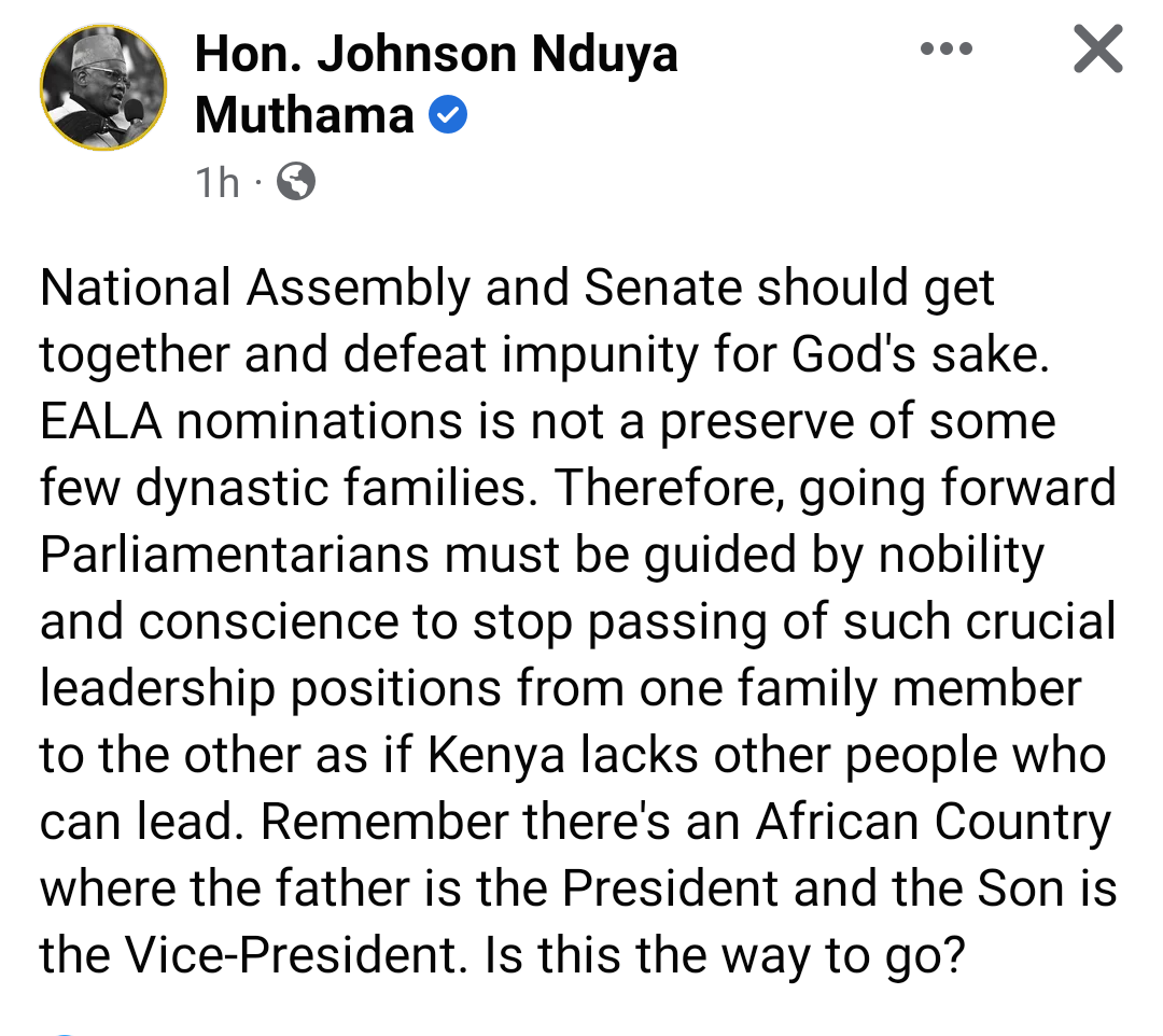 HonNimrodMbai's tweet photo. I echo the words of our party chairman @nduyamuthama  in condemning selfishness lately exhibited by a few who think everything in Kenya is their preserve. Mnanielewa watu wangu? https://t.co/PN27m35uBV