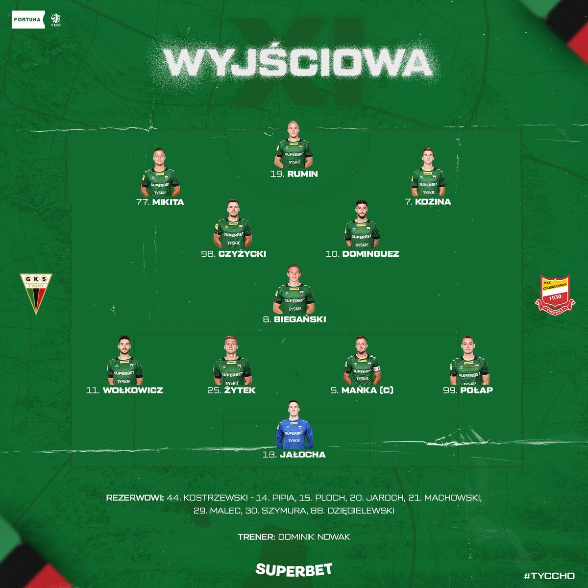 GKSTychy1971's tweet photo. ⚽️ W takim składzie rozpoczniemy ostatni w tym roku mecz @_1liga_ z @ChojniczankaMKS - do boju TYSZANIE! ✊ #TYCCHO https://t.co/BBfzd9qZ9K