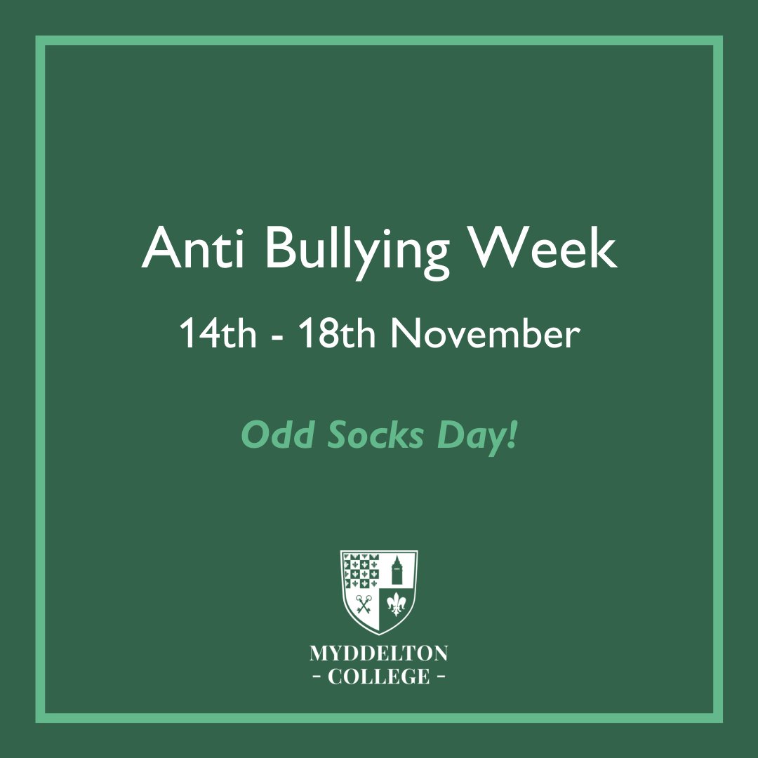 MyddeltonColl's tweet photo. Are you aware of the signs of bullying? From Monday 14th - Friday 18th November we are wearing odd socks to support #AntiBullyingWeek. Reminder: Come to school next week, in your odd socks and send in your photos! #OddSocksWeek https://t.co/mpigftLxR8