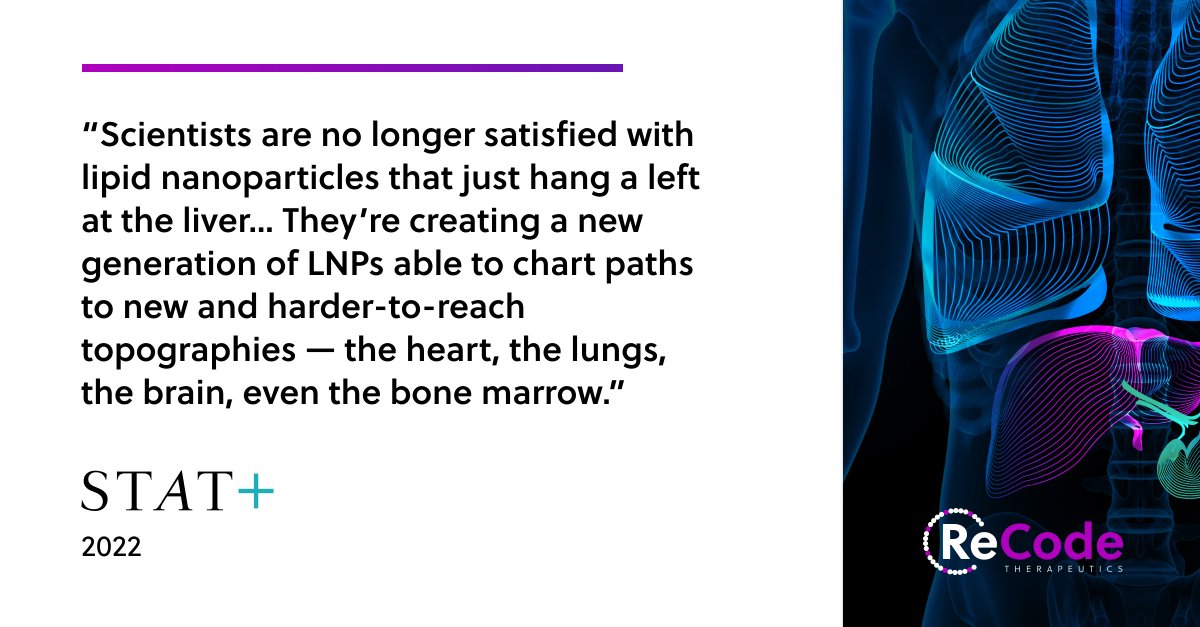 Better delivery platforms can unleash the true potential of genetic medicines. These must deliver drugs beyond the liver – to the lungs, spleen, and beyond. 

Learn how we are powering the next wave of genetic medicines through superior delivery: recodetx.com