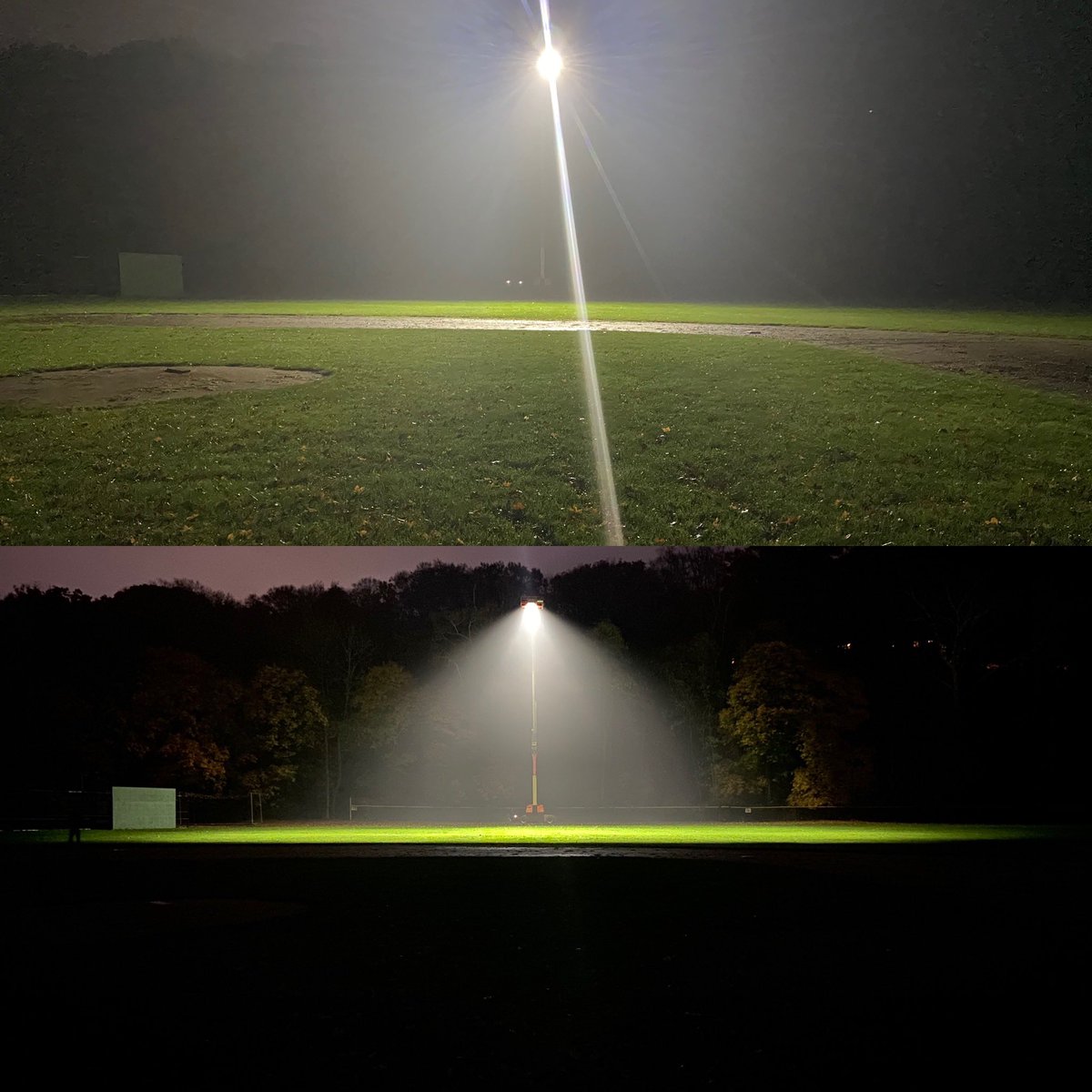 KyleSmith_Musco's tweet photo. LED light control matters. These are the exact same wattage of fixture, mounted at the exact same height, on the exact same field. The difference is spill and glare control from our #Musco fixture compared to a floodlight approach #TheDifference #LED https://t.co/0g3ppADXzB