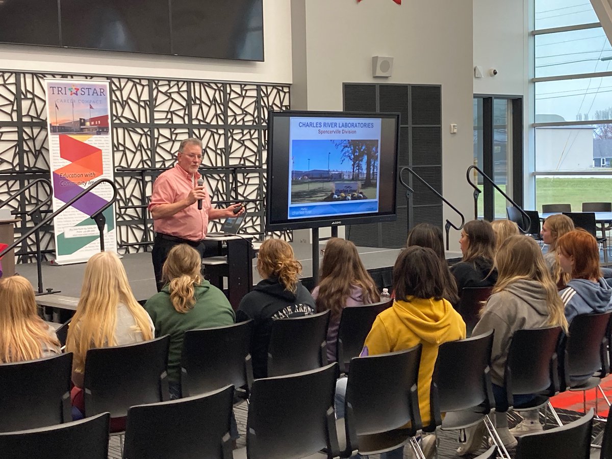 Tri Star Career Compact would like to thank Charles River Labs for coming to present information about job opportunities to our Animal Health and IT/Cyber Security students. Very informative and interesting and a global company with offices in Spencerville. #careeropportunities
