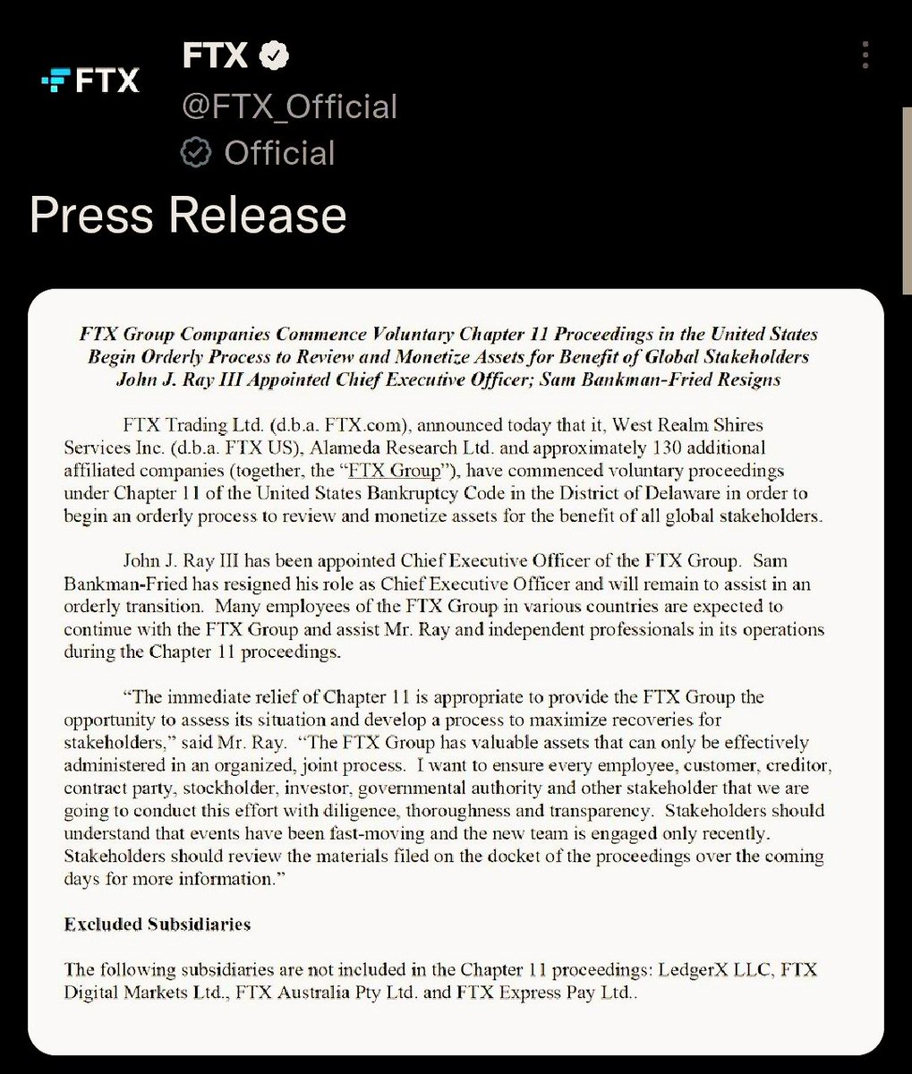 #FTX Files for Bankruptcy 👀

#cryptocrash #Crypto #FTT #bankruptcy