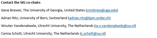 Do you want to share insights about your research on public service motivation and present them at the IRSPM conference in Budapest 3-5 April 2023 ? 

Submit tot the SIG PSM (panel 31) through irspm2023.exordo.com before the 15th of November!