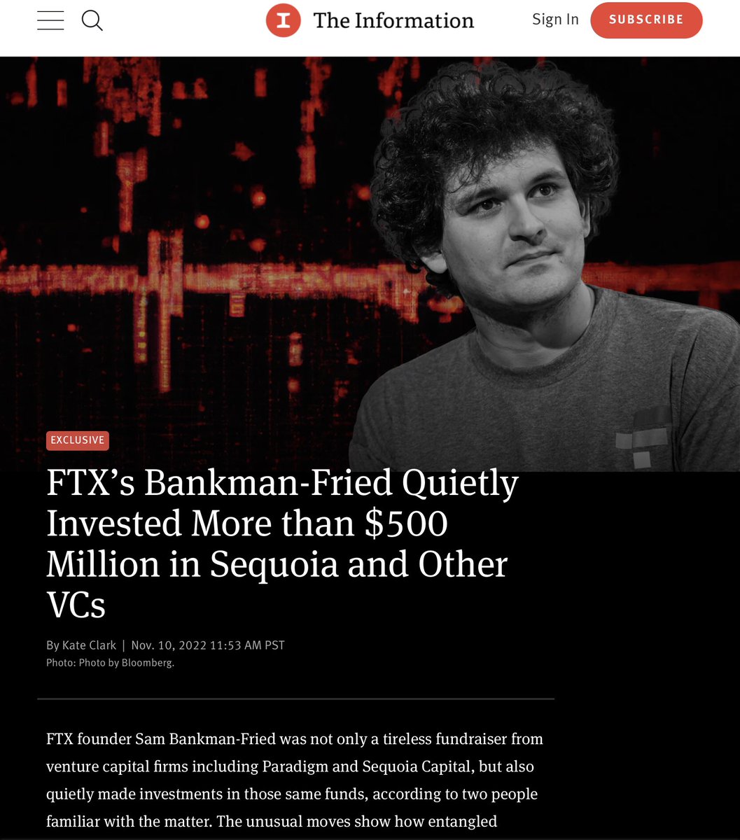 Sequoia invests $213m in FTX, driving its valuation to $32bn.
<a href="/SBF_FTX/">SBF</a> cashes out, steals client funds, invests $500m in Sequoia.
full blown ponzi lmfao