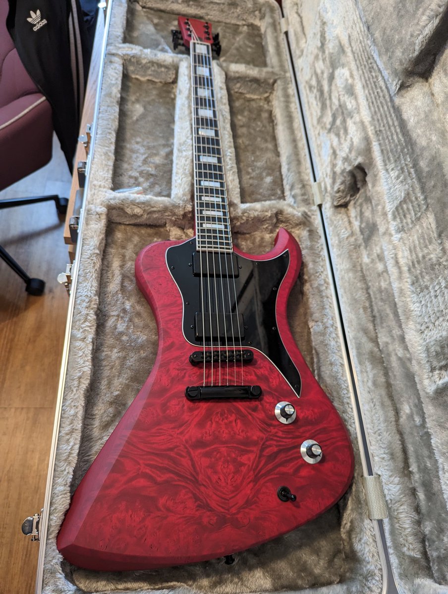 ajrobertshaw's tweet photo. New guitar day! Introducing 'Ruby' my new baritone #Dunable R2 with burl maple top, and Slugwolf and Bigfoot pickups. https://t.co/sFOHLkjCq9
