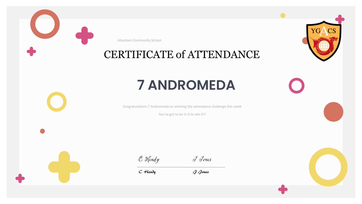 Congratulations to 7 Andromeda this week's attendance award winners! @AberdareSchool @ACS_science @SteffanWillia14 @MrJJonesCS @ACSEnglishDept @DT_ACS #Attendance #AberdareCommunitySchool