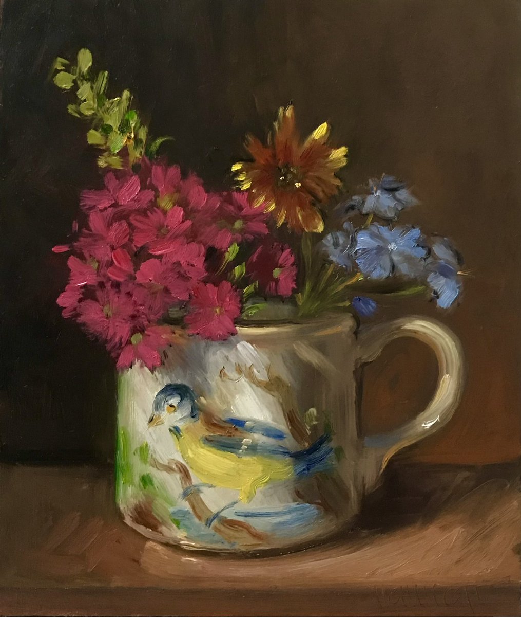 NoahVerrier's tweet photo. My oil painting of Wildflowers in a Birds of Britain Cup https://t.co/gmMTgIhspD