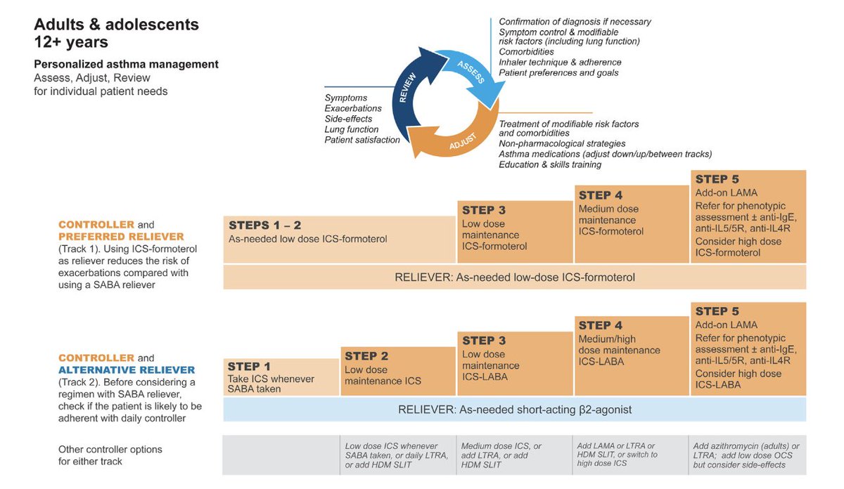 Updated GINA guidelines with a new "track" for ICS-formoterol. Asthma in adolescents and adults should not be treated with SABA alone. #ACAAI22 <a href="/ACAAI/">ACAAI</a> #DrJamesLi pubmed.ncbi.nlm.nih.gov/35245179/