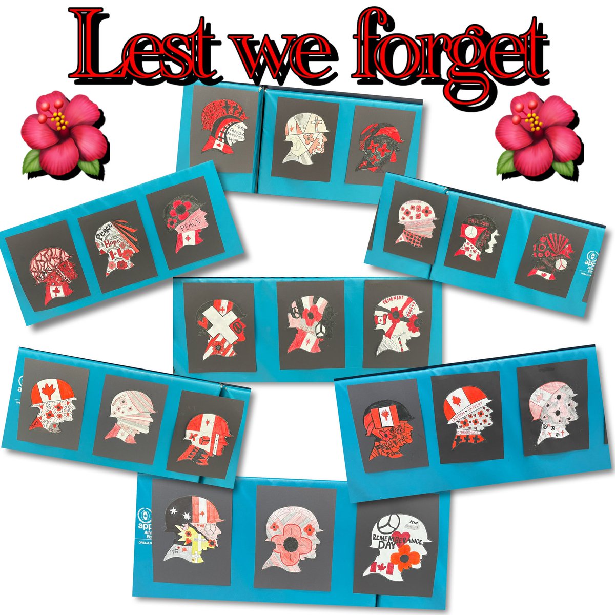 We shall never forget. Gr 7/8 soldier silhouettes in honour of those that fought and still fight for our freedom. 🙏🏼🌺 #RemembranceDay #LestWeForget #dpcdsb