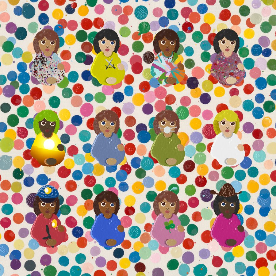 The involvement of #TheCurrency in the #GreatExpectations collection is referenced in the forms of the pregnant women: their physical forms &amp; attributes are composed of spots found in #TheCurrency artworks. 🟣🔵🟢🟡🟠🔴

🔗ge.nft.heni.com 
 
#HENI #greatexpectations