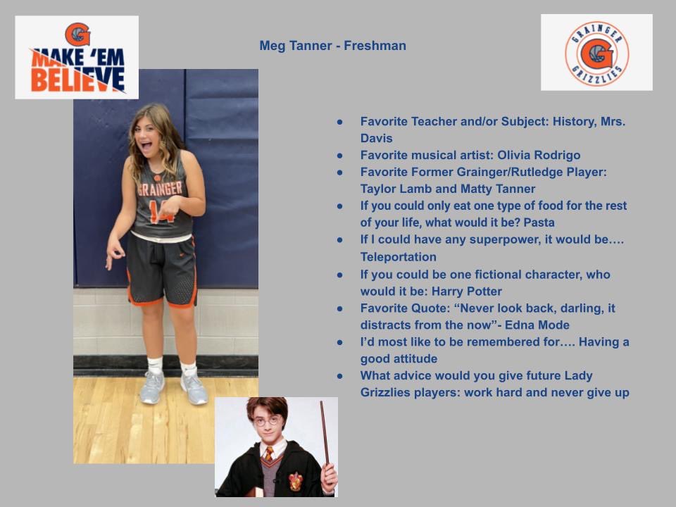 4 days until tip-off! Today’s spotlight player is Freshman Meg Tanner. Meg is no stranger to the Lady Grizzlies basketball program. They go way back! She’s a great kid, student, and teammate. She always has a great attitude! Can’t wait to see her on the floor this season.