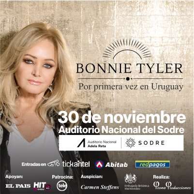 📣¡Atención fans de Bonnie Tyles!
Sorteamos una entrada doble para verla el 30/11 en <a href="/Sodre_Uruguay/">Sodre</a> 🤩

¿Cómo participar?
👉 Like
👉 RT
👉 Comentá ¿A quién llevarías? 
Hasta el lunes 14 inclusive