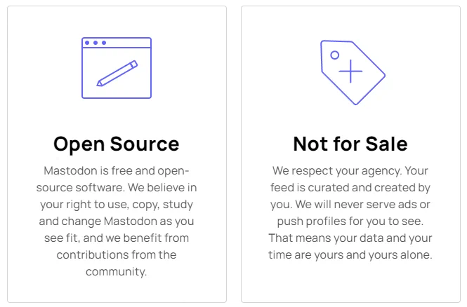 Mastodon is open source and not for sale. We will never serve ads or push profiles for you to see. 