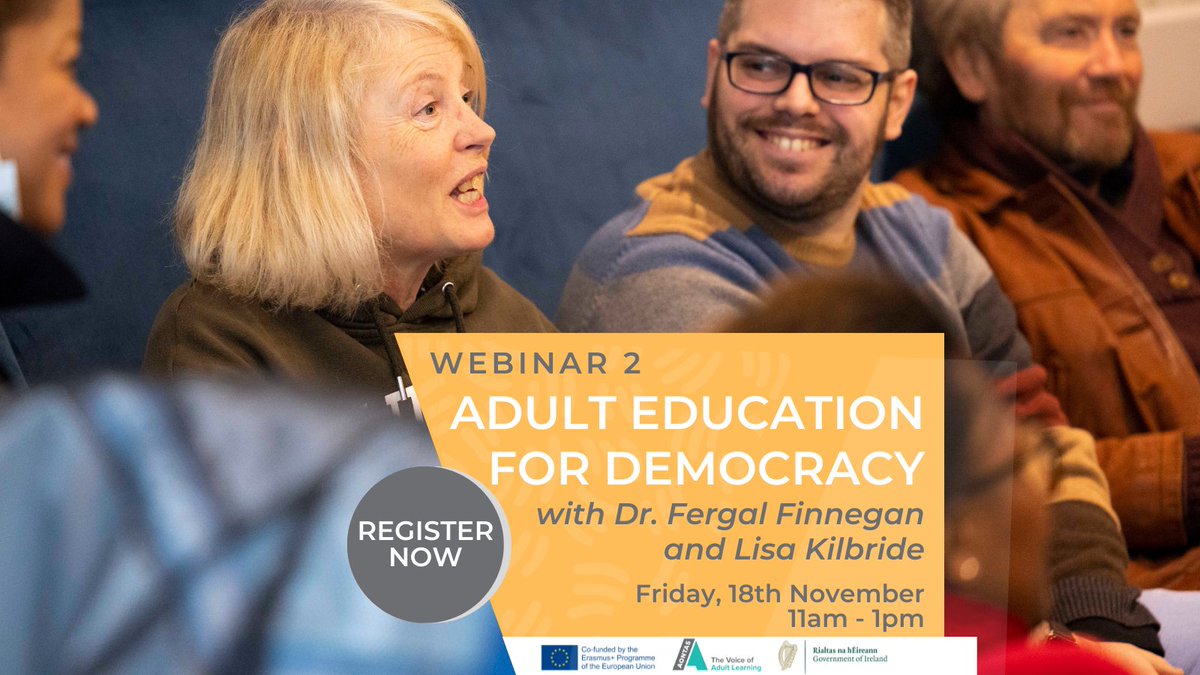 aontas's tweet photo. The 2nd webinar in our #ImaginingAdultEd series is next Friday 18 November, 11am-1pm. We'll discuss "Adult Education for Democracy" with Dr Fergal Finnegan & Lisa Kilbride @DALCDublin @mu_aced
What can adult ed practitioners do to protect democracy?๐ https://t.co/f1i7iztDkI https://t.co/Or6zUPCPB7