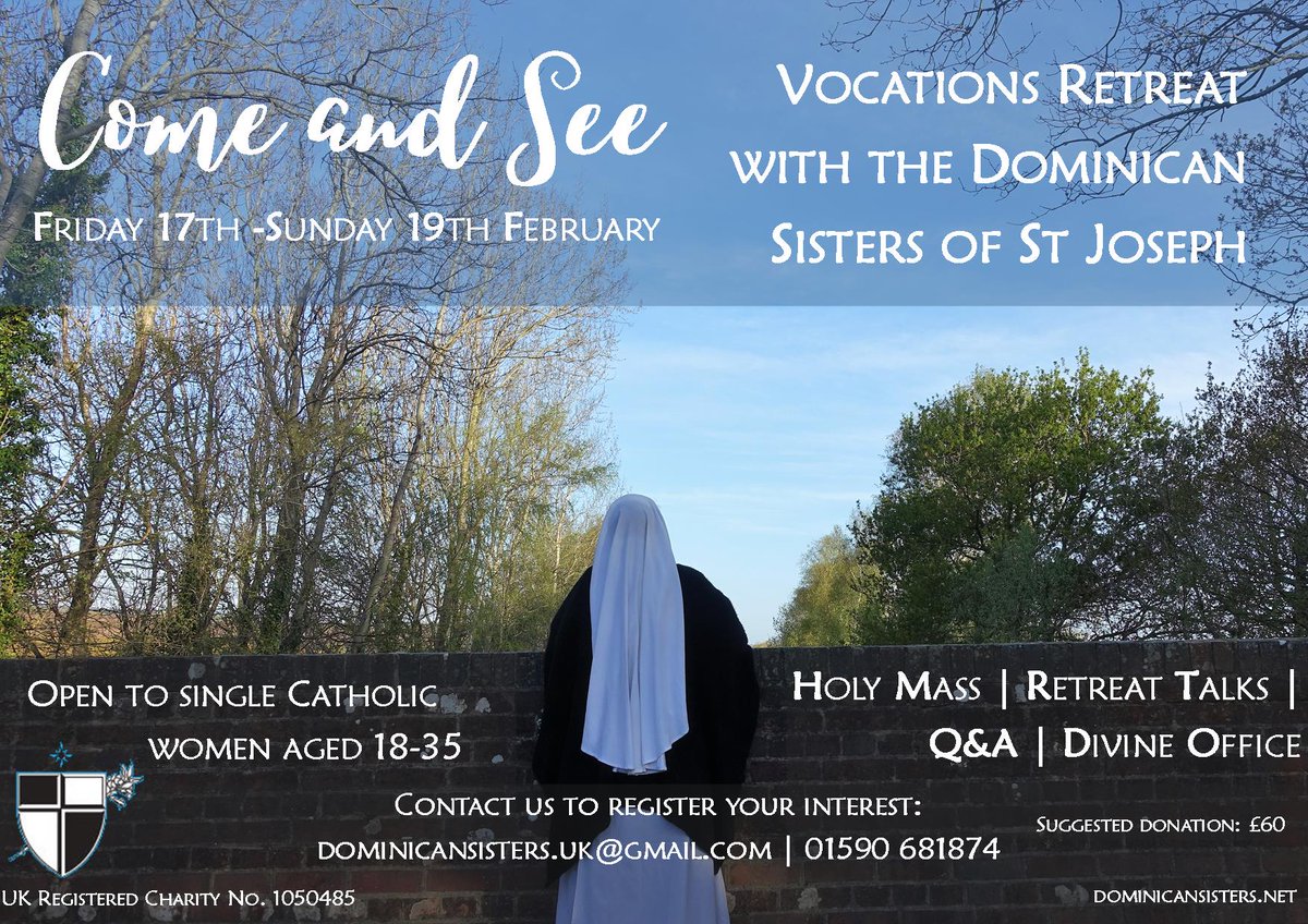 Our next vocations retreat will be 17th-19th February! If you are a Catholic woman aged 18-35 thinking about the religious life we'd love to welcome you.Spread the word & pray for vocations! 
 #dominican #religioussisters #catholic #nuns #religiouslife #vocation #discernment