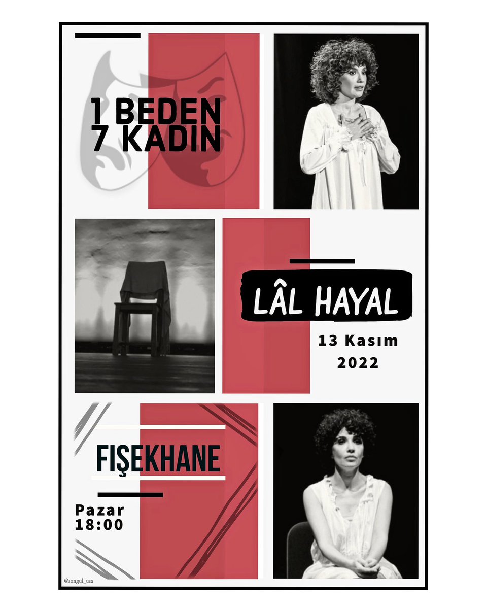 🎭 LÂL HAYAL 🎭 
🗓 13 Kasım 2022
📍Fişekhane 
🎟 biletix.com/etkinlik/1BQF4…
#LâlHayal #SongülÖden