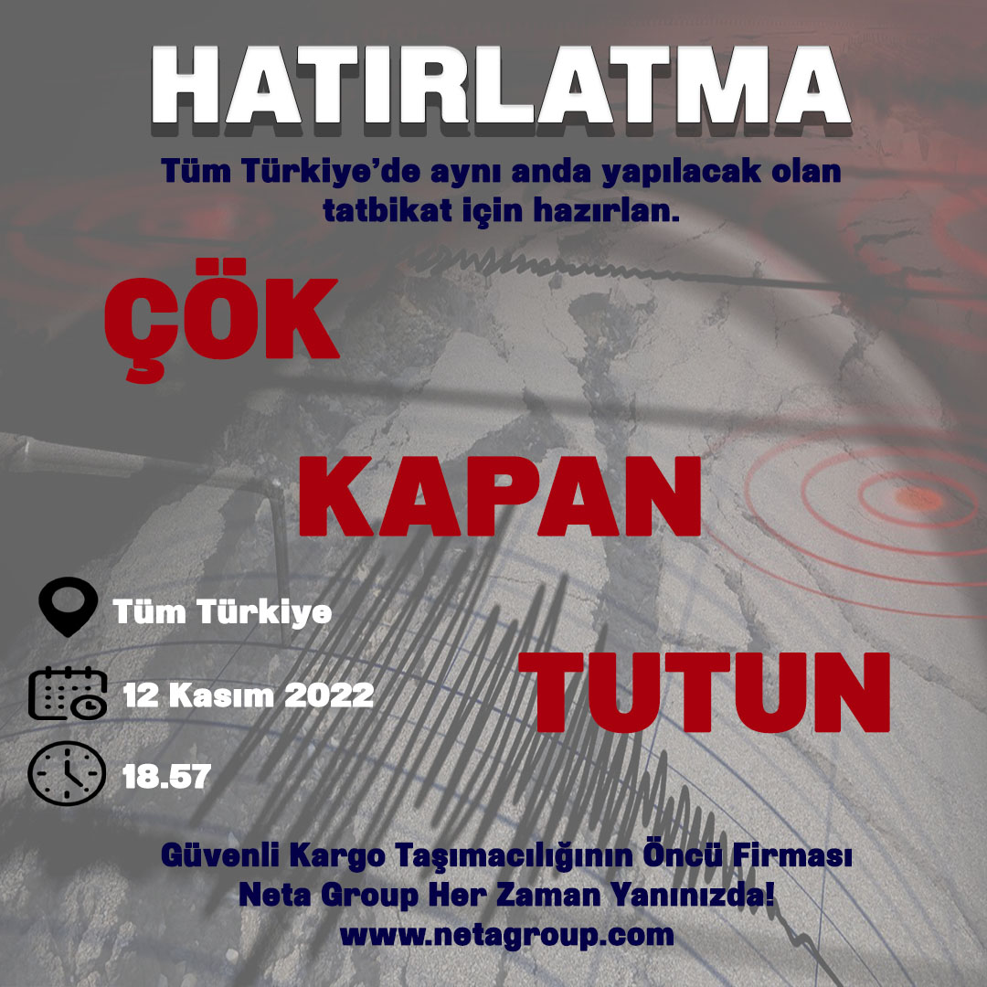 Tüm Türkiye’de aynı anda yapılacak olan tatbikatı için hazırlan.
Çök-Kapan-Tutun

#12Kasım  #Deprem #tatbikat