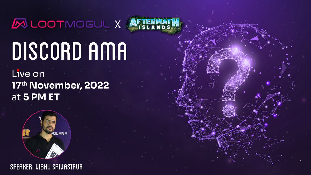 LootMogul's tweet image. 📢Join us for the AMA session with Aftermath Islands on Discord

📅: 17th November
🕑: 5 pm ET
🏛️:  discord.gg/aftermathislan…

Rules:
Follow @lootmogul 
Follow @AftermathIsland 
Like, RT, &amp;amp; Follow!!🙌🏻
#discordAma #Ama #web3 #Play2Earn #MetaverseNFT #sportsNft
